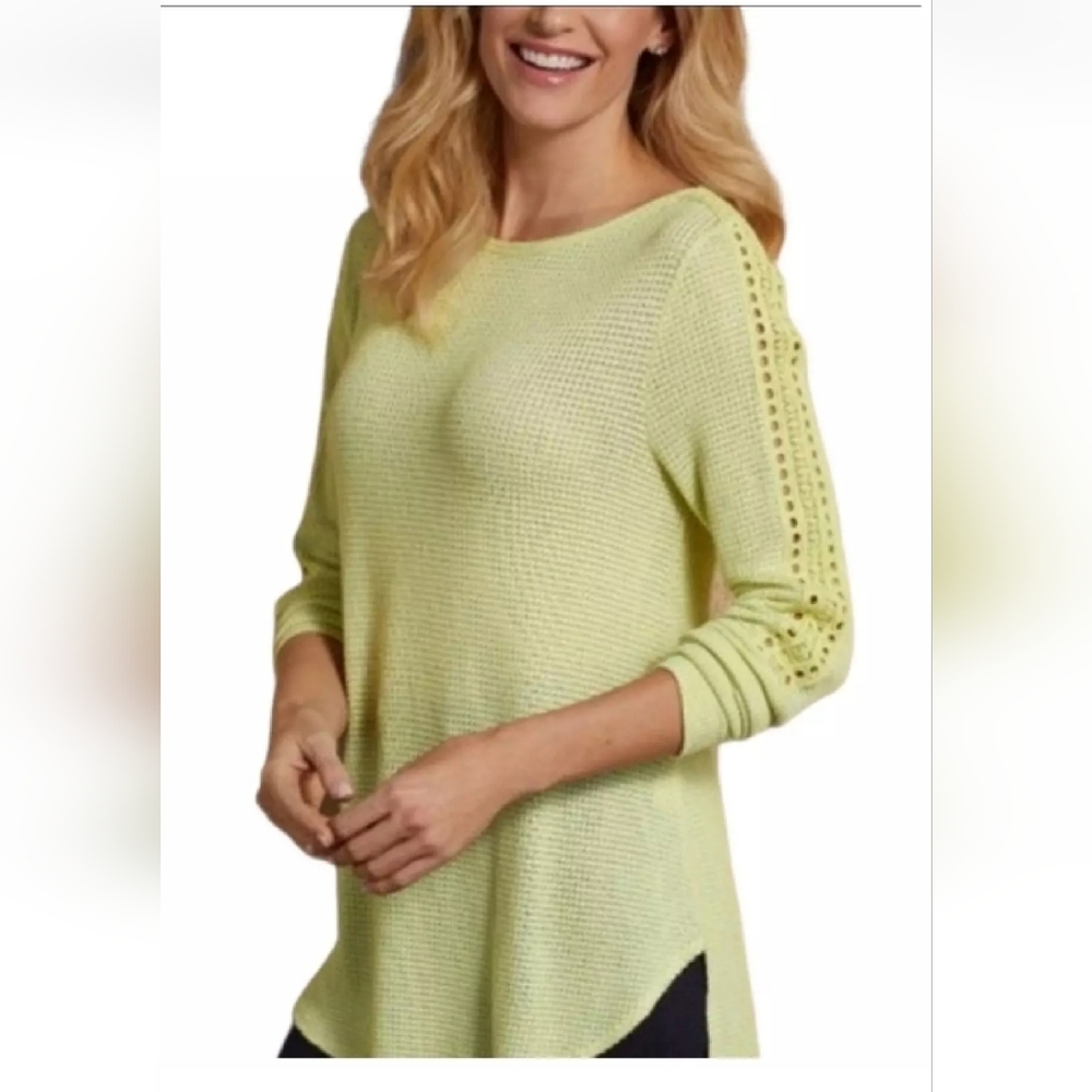 Soft Surroundings, Bailey Pear Long Lace Sleeve, Knit Top, Size M